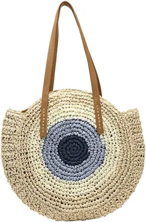 GL-Turelifes Round Summer Straw Bag Big Weave Handbags Beach Shoulder Bags Vocation Tote HandbagsTravel Bag for Women
