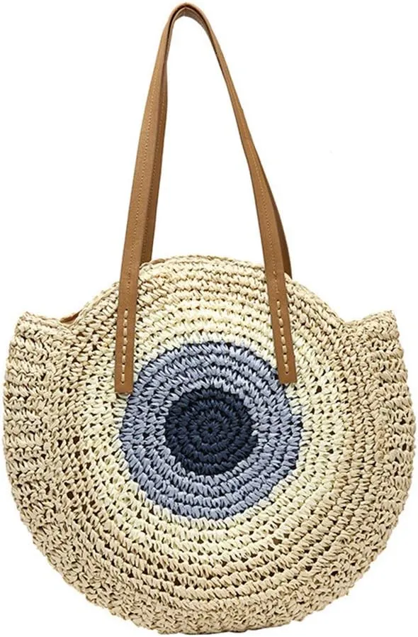GL-Turelifes Round Summer Straw Bag Big Weave Handbags Beach Shoulder Bags Vocation Tote HandbagsTravel Bag for Women