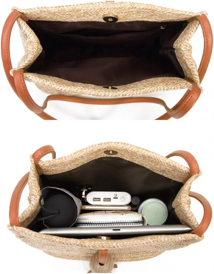 GL-Turelifes Round Summer Straw Bag Big Weave Handbags Beach Shoulder Bags Vocation Tote HandbagsTravel Bag for Women