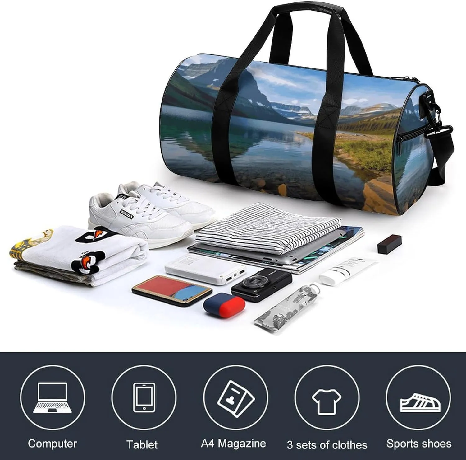 Glacier National Park Gym Bag Small Travel Duffle Bag with Compartment Carry On Weekender Bag for Women Men