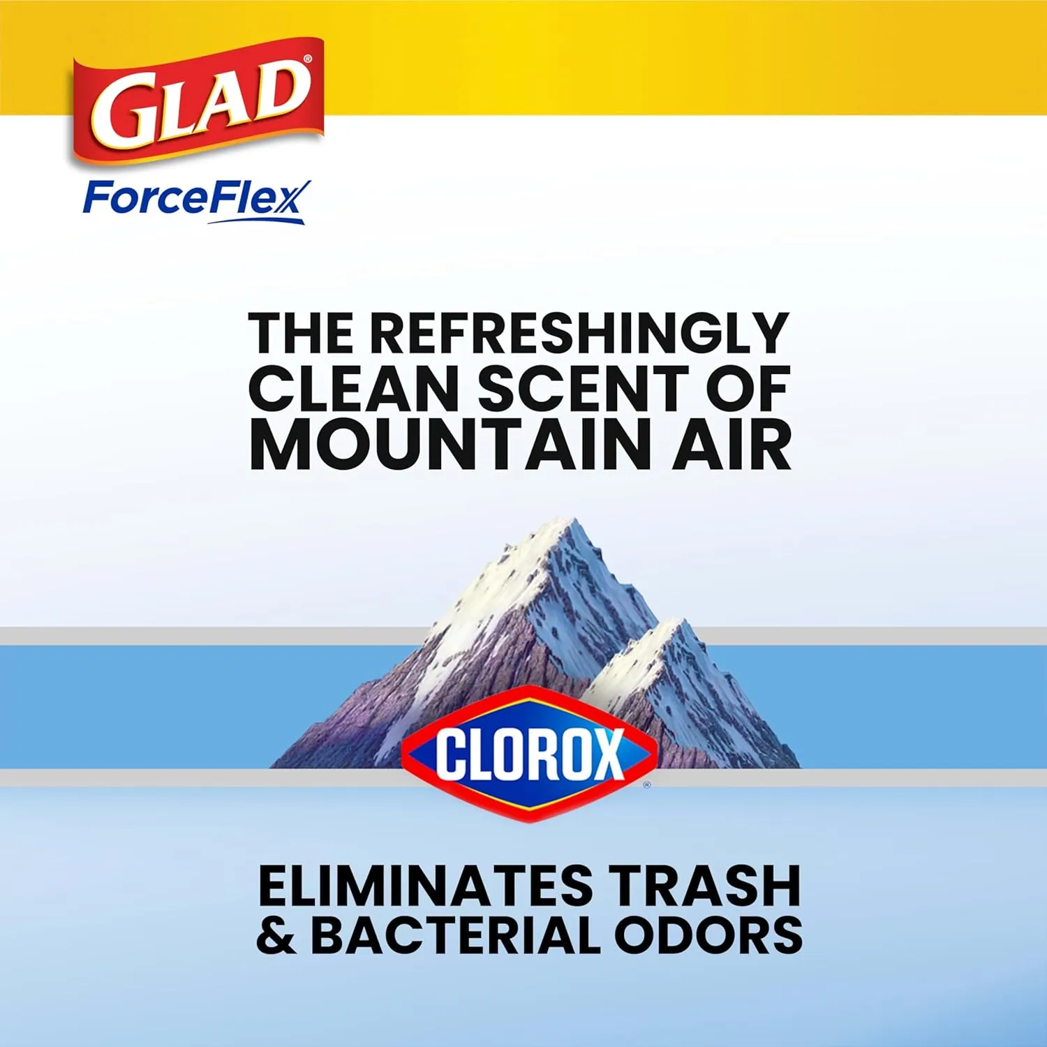 Glad Large Trash Bags, ForceFlex with Clorox, 30 Gal, Mountain Air, 50 Ct (Package May Vary)