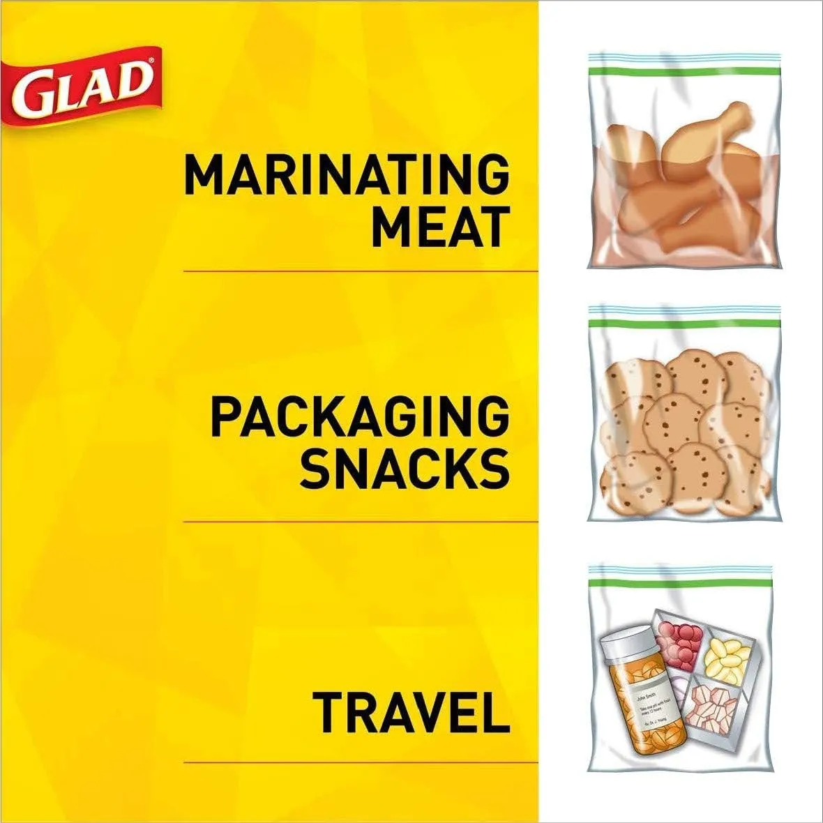 Glad Zipper Food Storage Sandwich Bags - 100 Count, Pack of 12 (Package May Vary)