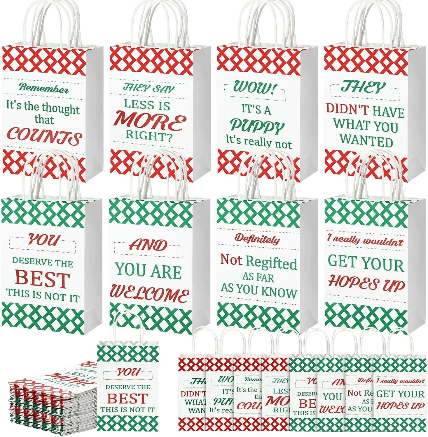 Glenmal Christmas Funny Gift Bags with Handles Bulk Xmas Funny Gift Wrapping Paper Kraft Treat Goodie Bags 5.9 x 3.1 x 8.3 Inch Hilarious for Holiday Birthdays Paty(24 Pcs)