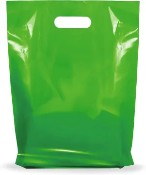 Glossy Plastic Shopping Bags by Popular Plastic Bags - 100 Green Color Bulk Merchandise Bags 12x15x1.25 in - Die Cut Plastic Bags with Handles - Shopping Bags for Small Business and Stores