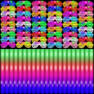 Glow Sticks Bulk Party Pack, 60 Pcs: Light Up Glasses, Foam Glow Sticks, Neon Accessories, Glow in the Dark Party Supplies Set for Disco, Wedding, Birthday, Concert, Halloween, Raves