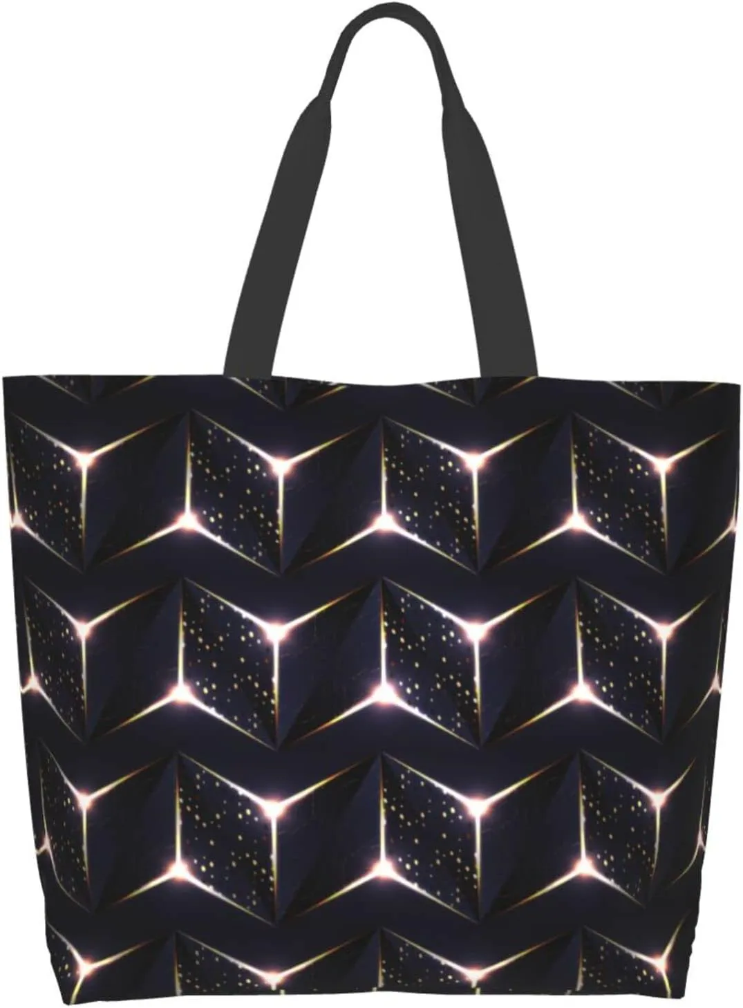 Gold Light Geometric Metal Polygon Black Tote Bag for Women Shoulder Handbag Woman Large Casual Handbag Beach Bag