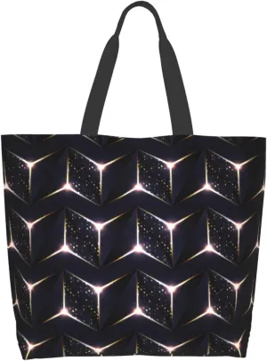 Gold Light Geometric Metal Polygon Black Tote Bag for Women Shoulder Handbag Woman Large Casual Handbag Beach Bag