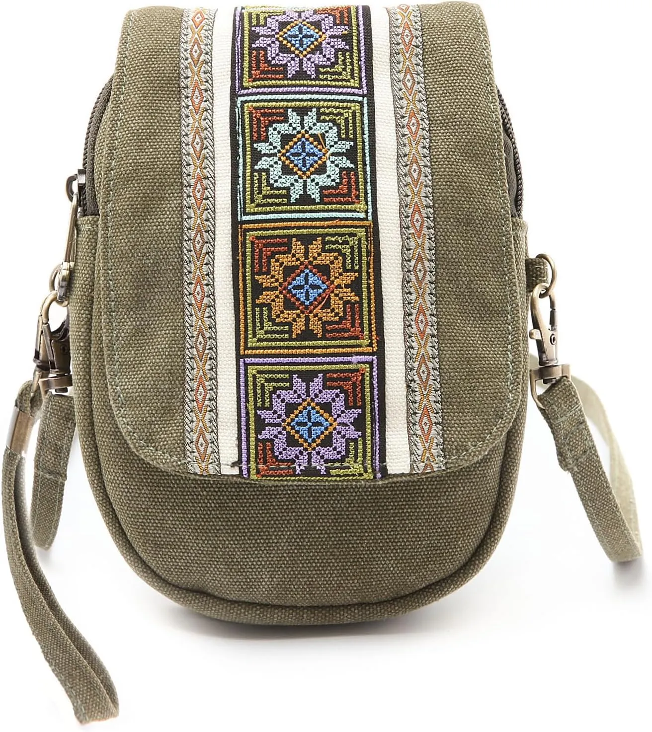Goodhan Embroidery Canvas Crossbody Bag Cell phone Pouch Coin Purse for Women