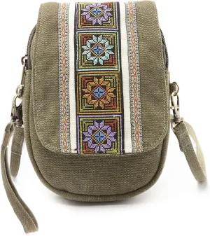 Goodhan Embroidery Canvas Crossbody Bag Cell phone Pouch Coin Purse for Women