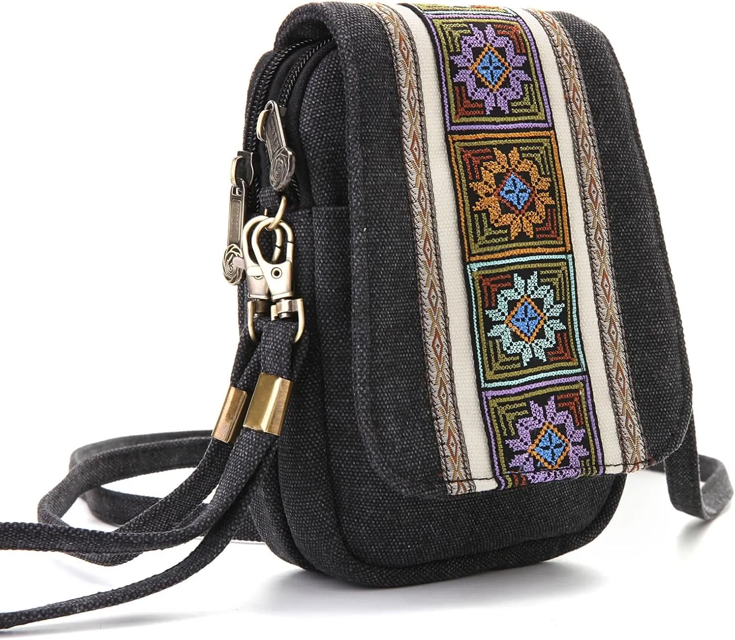 Goodhan Embroidery Canvas Crossbody Bag Cell phone Pouch Coin Purse for Women