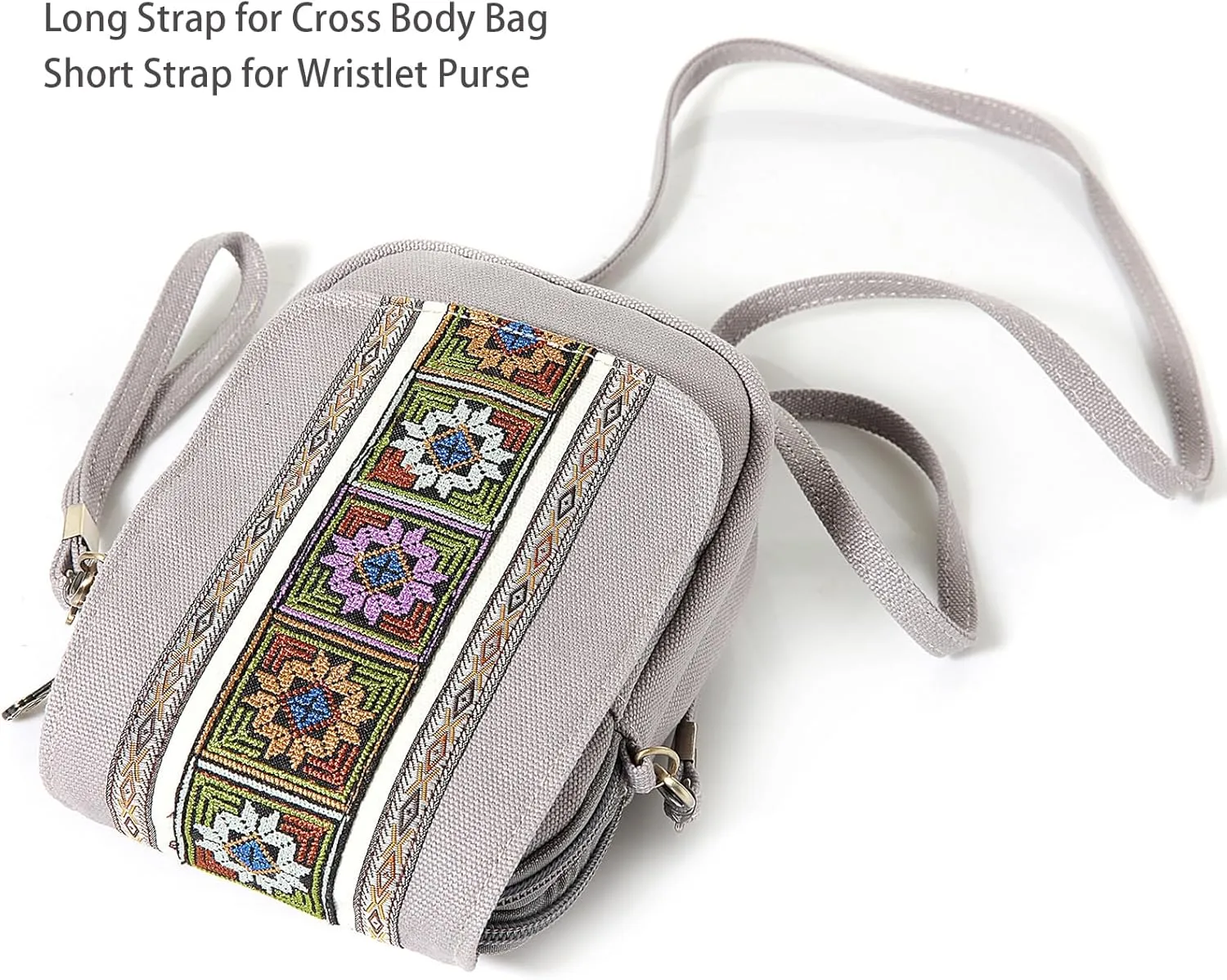 Goodhan Embroidery Canvas Crossbody Bag Cell phone Pouch Coin Purse for Women