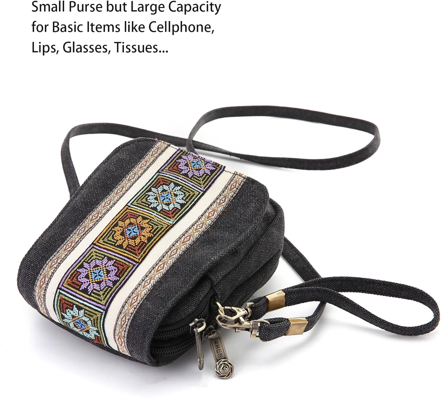 Goodhan Embroidery Canvas Crossbody Bag Cell phone Pouch Coin Purse for Women