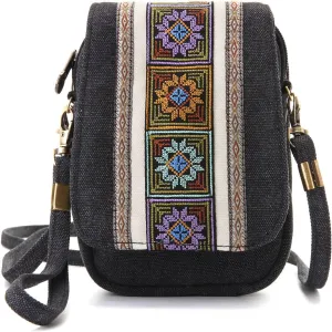 Goodhan Embroidery Canvas Crossbody Bag Cell phone Pouch Coin Purse for Women