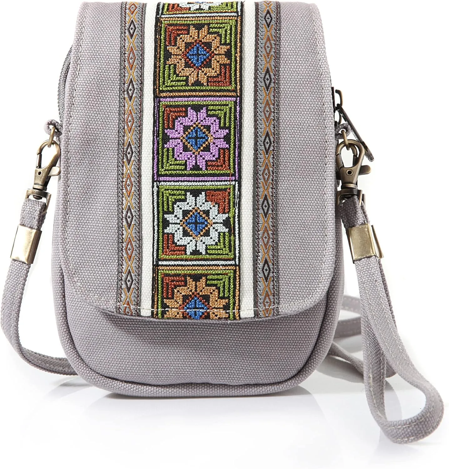 Goodhan Embroidery Canvas Crossbody Bag Cell phone Pouch Coin Purse for Women
