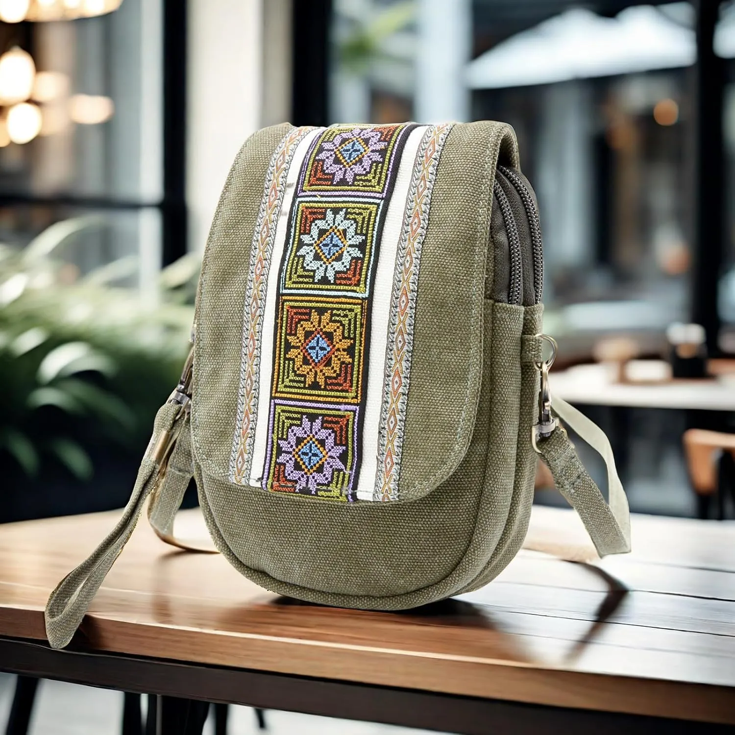 Goodhan Embroidery Canvas Crossbody Bag Cell phone Pouch Coin Purse for Women