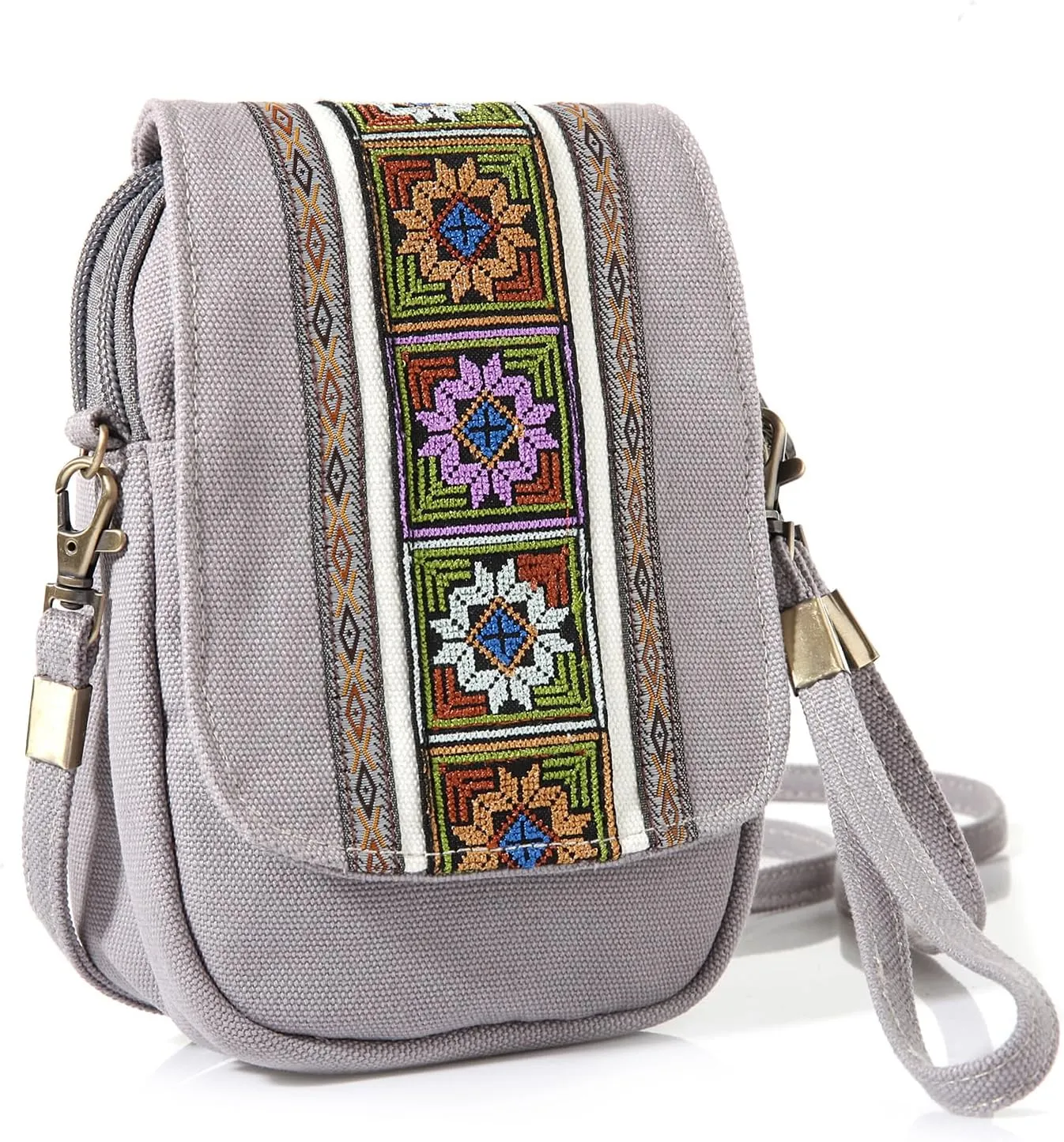 Goodhan Embroidery Canvas Crossbody Bag Cell phone Pouch Coin Purse for Women