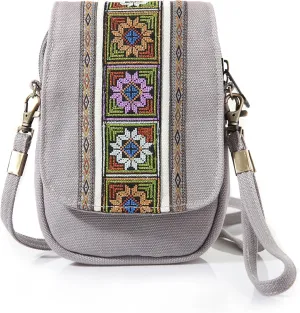 Goodhan Embroidery Canvas Crossbody Bag Cell phone Pouch Coin Purse for Women