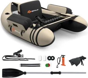 Goplus Inflatable Float Tube, Fishing Belly Boat with Fish Ruler, Pump, Storage Bag, Adjustable Straps, Fishing Float Tube for Angling, 350LBS Load Capacity