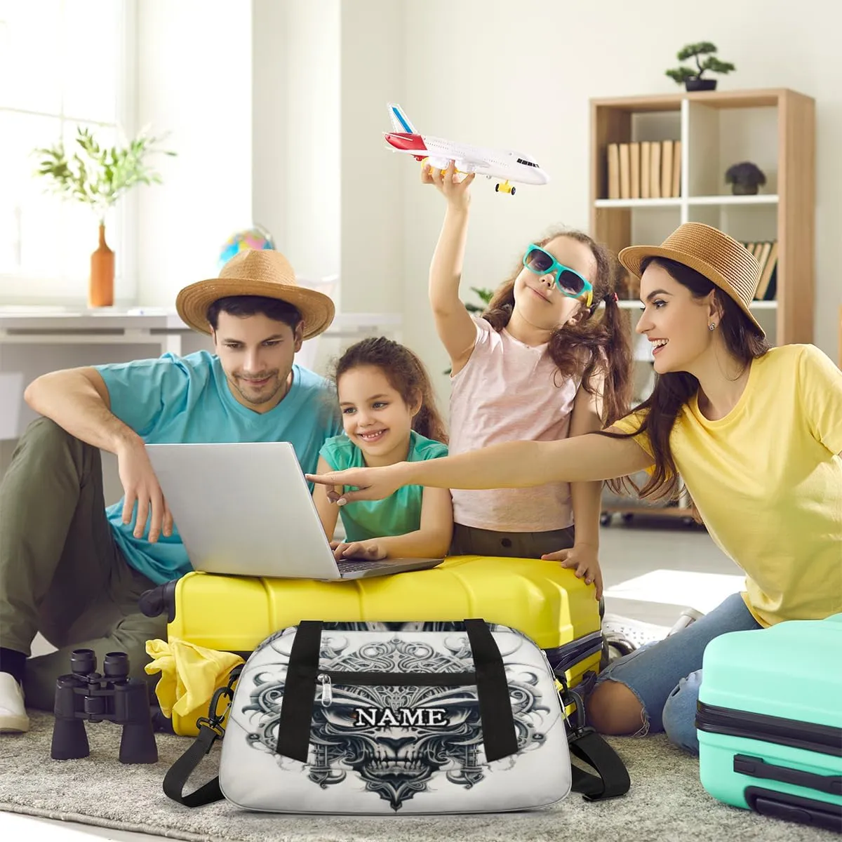 Goth Skull Printing Western Personalized Kids Duffel Bag Custom Gym Sports Duffle Bag Teen Travel Gymnastic Weekender Overnighter Bag Carry on Toe Bag for Boys & Girls