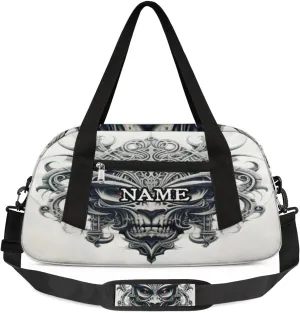 Goth Skull Printing Western Personalized Kids Duffel Bag Custom Gym Sports Duffle Bag Teen Travel Gymnastic Weekender Overnighter Bag Carry on Toe Bag for Boys & Girls