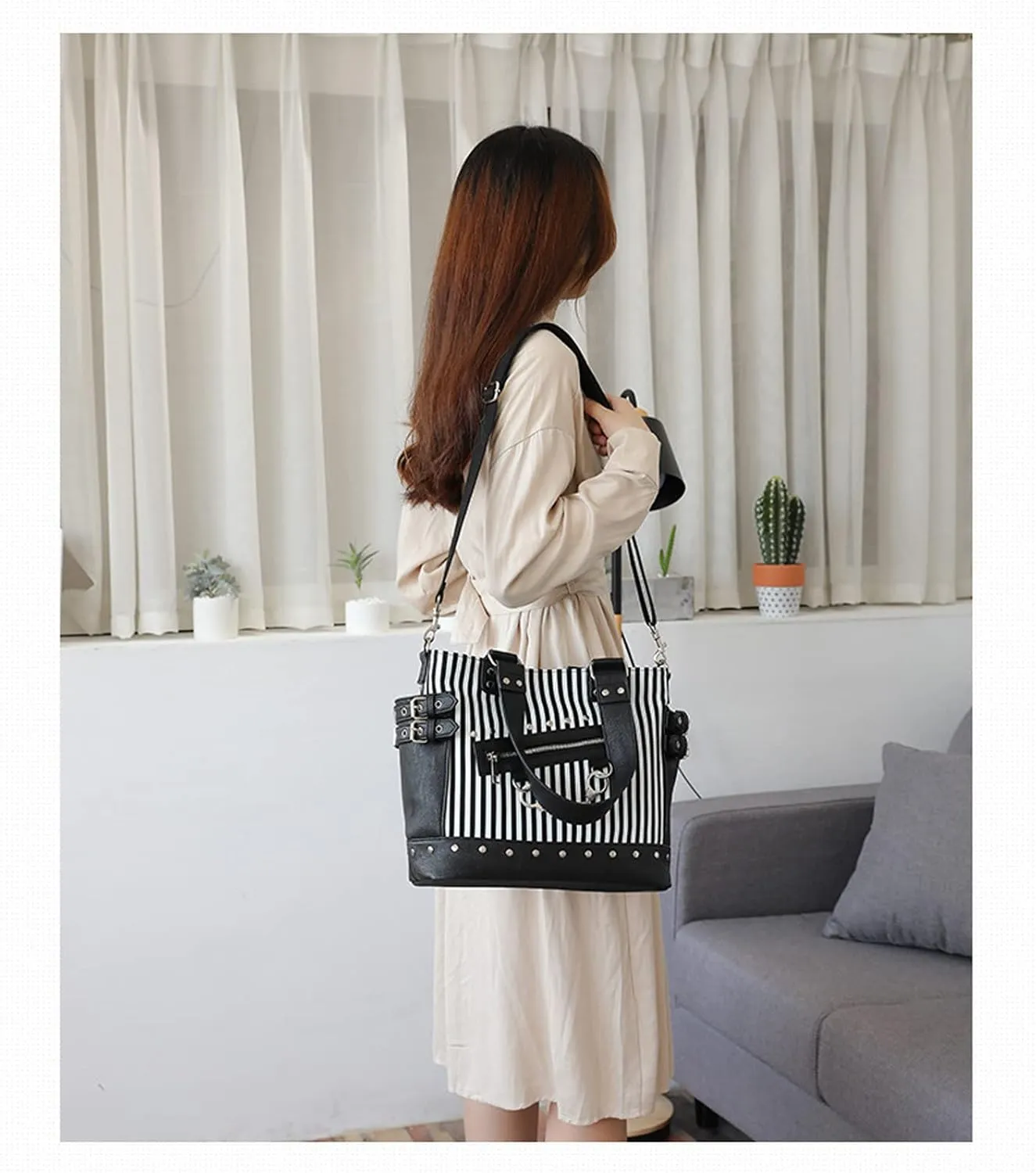 Gothic Backpack Canvas Bag Luminous Fashion Skull Crossbody Printed Bag Zipper Luminous Striped Shoulder Bag (Striped Bag)