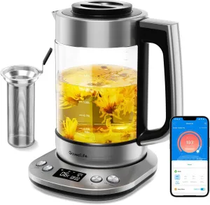 GoveeLife Smart Electric Kettle with Tea Infuser for Loose Leaf, 1.7 L Electric Tea Kettle with Brewing Program, Variable Temperature Control, 2 H Keep Warm & Auto Shut off, BPA Free, Sliver
