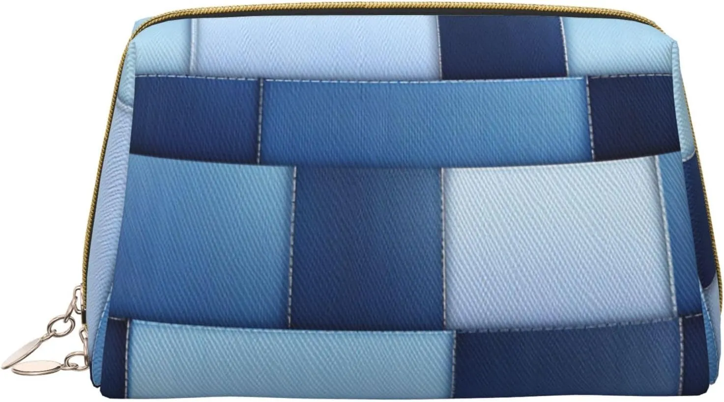Gradient Blue Denim Printed Small Makeup Bag,Travel Cosmetic Bag Purse with Zipper,Water-resistant Makeup Organizer Bag for Women