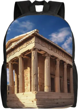 Greece History Building Travel Backpack for Women Men Large Laptop Bag 16.1Inch College Bag Casual Daypack