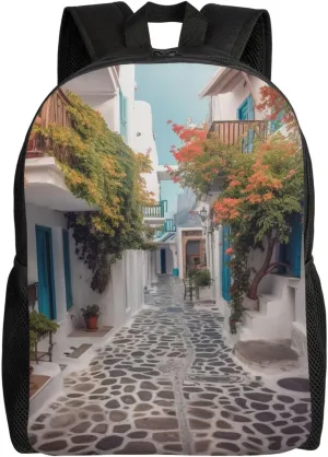 Greece Street Travel Backpack for Women Men Large Laptop Bag 16.1Inch College Bag Casual Daypack