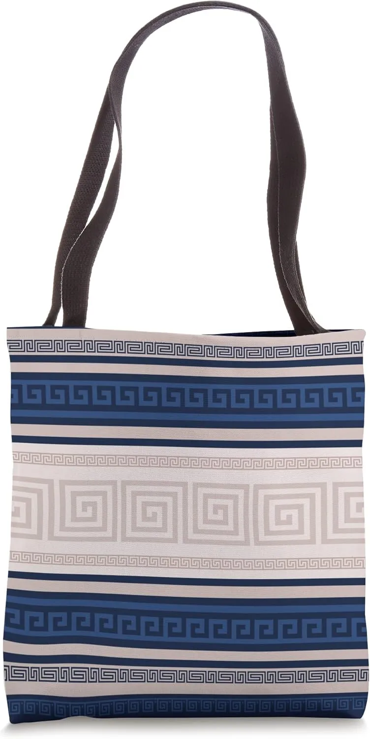 Greek Key - Meander - Blue and Beige Tote Bag