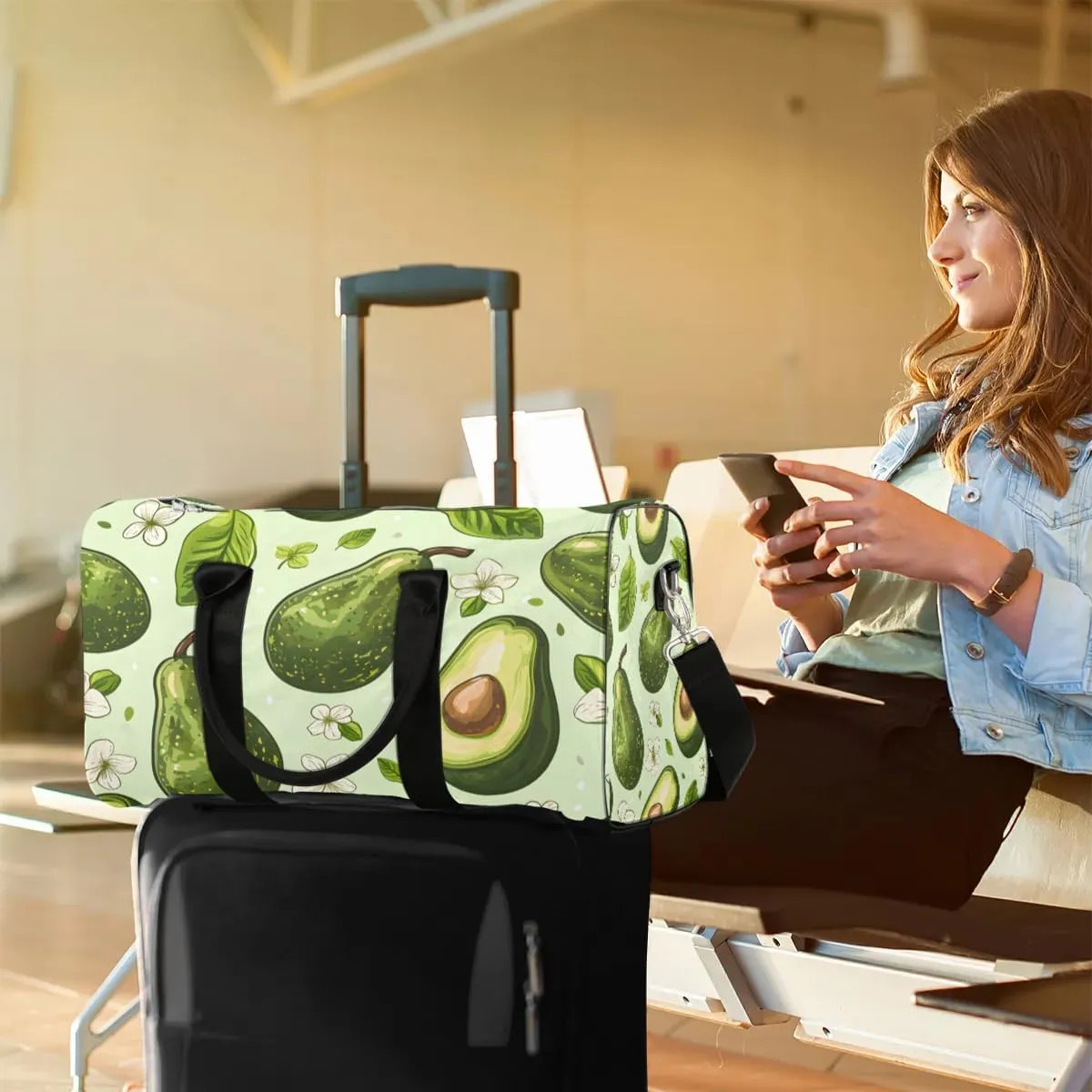 Green Avocado Foldable Lightweight Duffle Bag for Travel - Waterproof Carry On Bags for Airplanes, Travel Duffel Bags for Gym, Weekend
