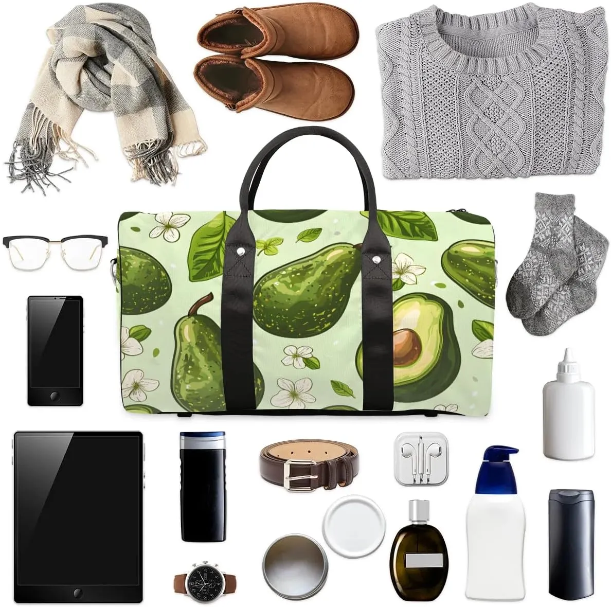 Green Avocado Foldable Lightweight Duffle Bag for Travel - Waterproof Carry On Bags for Airplanes, Travel Duffel Bags for Gym, Weekend