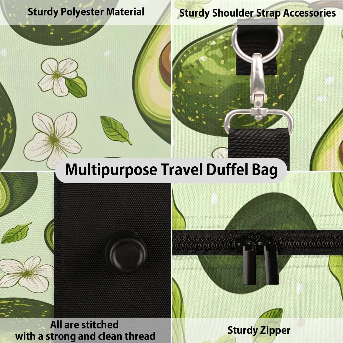 Green Avocado Foldable Lightweight Duffle Bag for Travel - Waterproof Carry On Bags for Airplanes, Travel Duffel Bags for Gym, Weekend