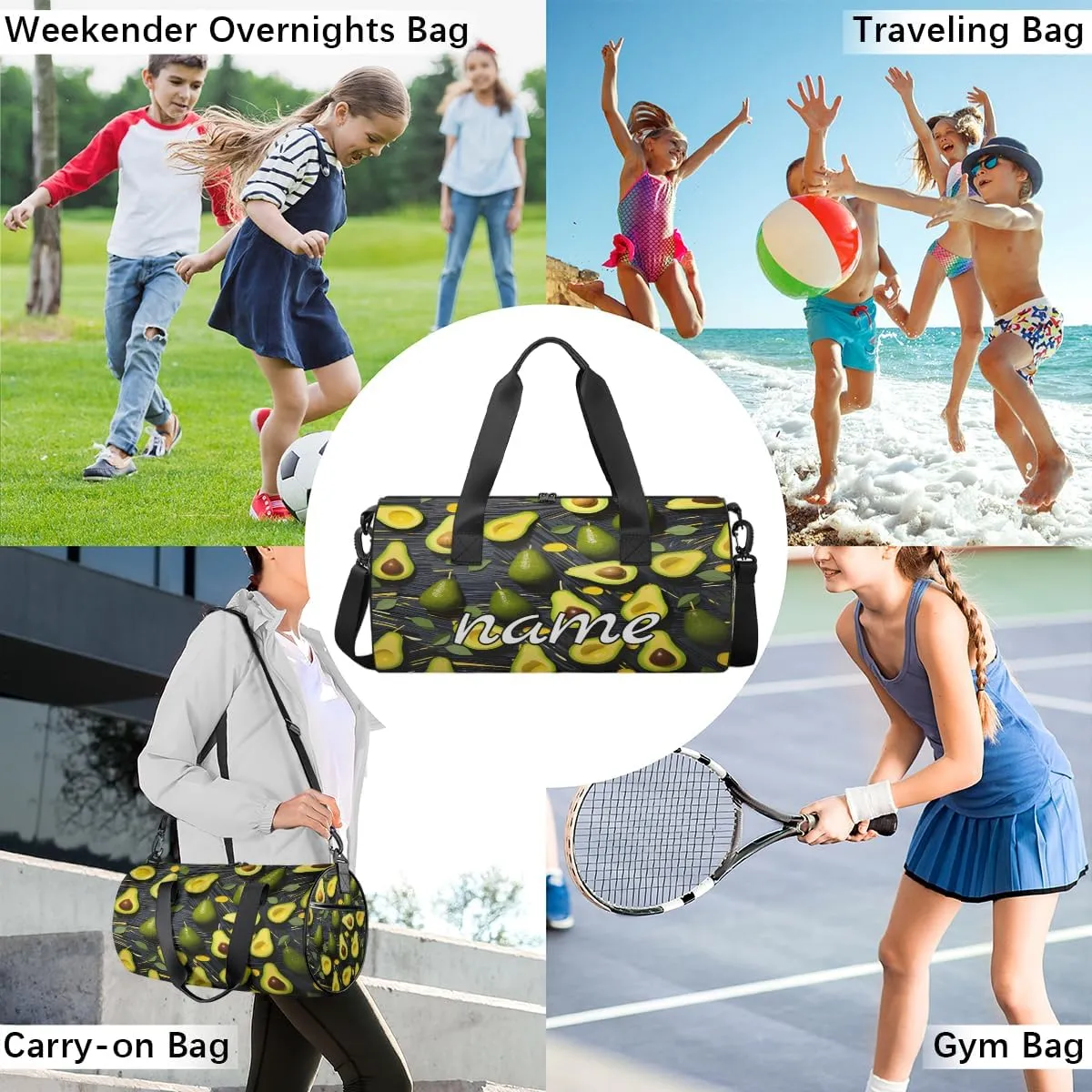 Green Avocado Pattern Custom Duffel Bags Weekender Bags Custom Sport Duffel Bag Carry on Overnight Weekender Bag
