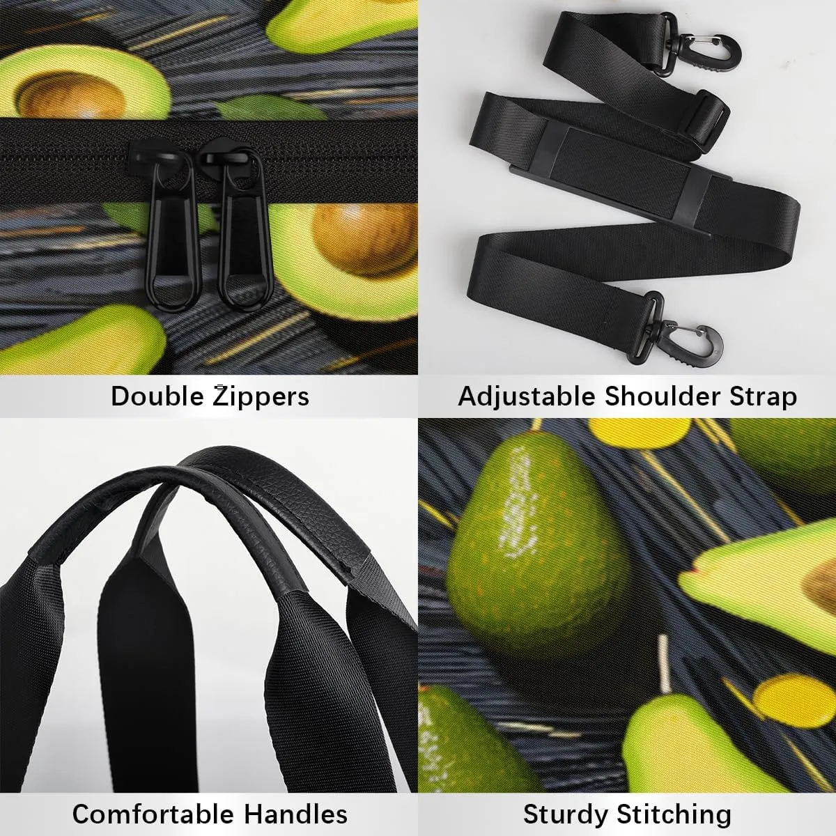 Green Avocado Pattern Custom Duffel Bags Weekender Bags Custom Sport Duffel Bag Carry on Overnight Weekender Bag