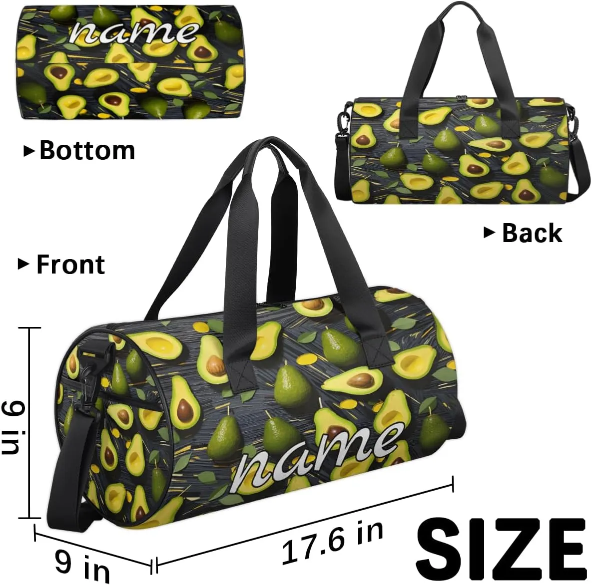 Green Avocado Pattern Custom Duffel Bags Weekender Bags Custom Sport Duffel Bag Carry on Overnight Weekender Bag