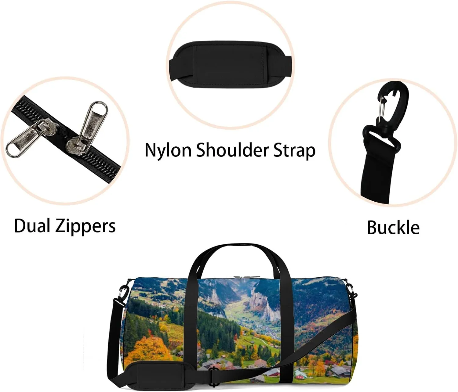 Green Beautiful Village District Sports Bag Tote Bag Waterproof Gym Bag with Shoulder Strap Zipper 2 Side Pockets for Men and Women, Travel and Storage Shoulder Bag.