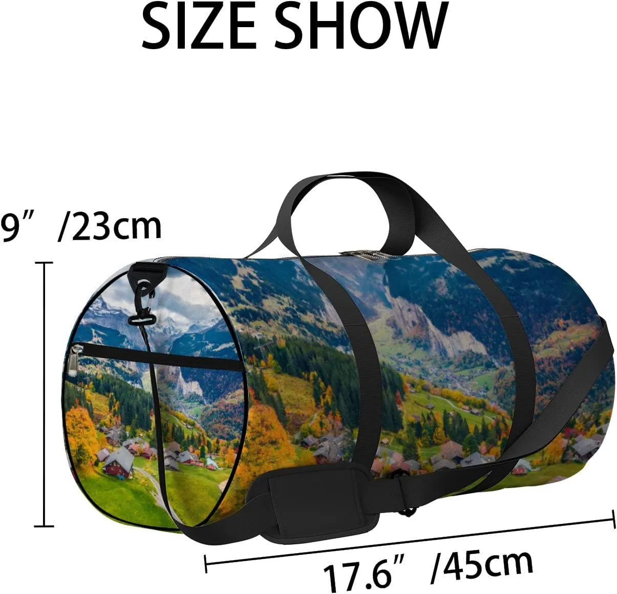 Green Beautiful Village District Sports Bag Tote Bag Waterproof Gym Bag with Shoulder Strap Zipper 2 Side Pockets for Men and Women, Travel and Storage Shoulder Bag.