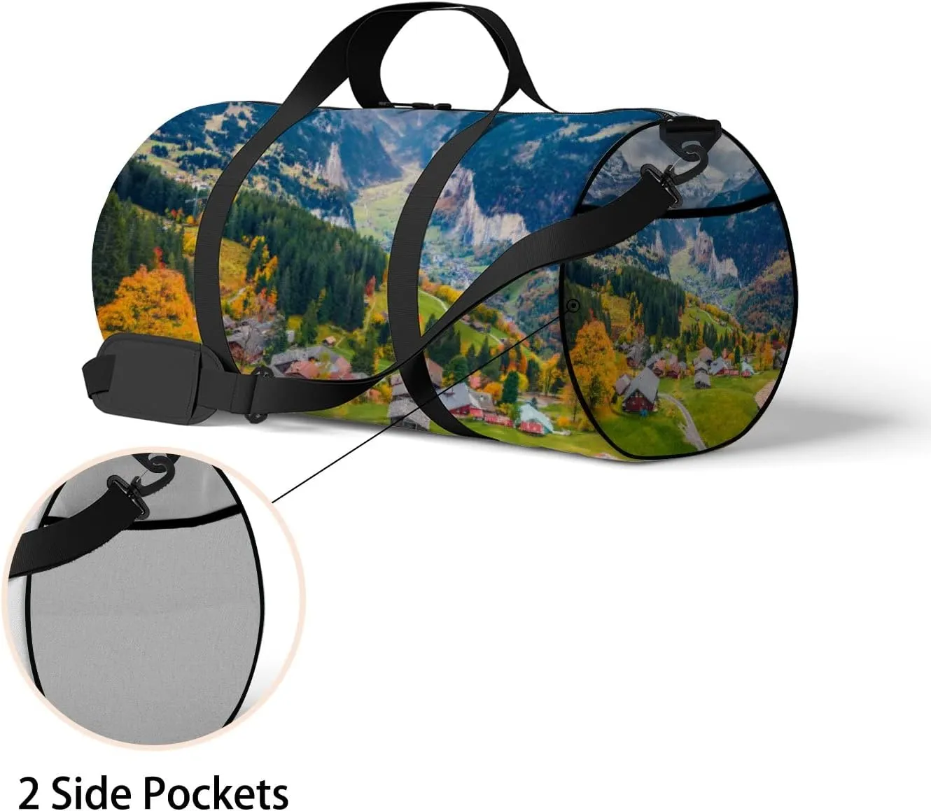 Green Beautiful Village District Sports Bag Tote Bag Waterproof Gym Bag with Shoulder Strap Zipper 2 Side Pockets for Men and Women, Travel and Storage Shoulder Bag.