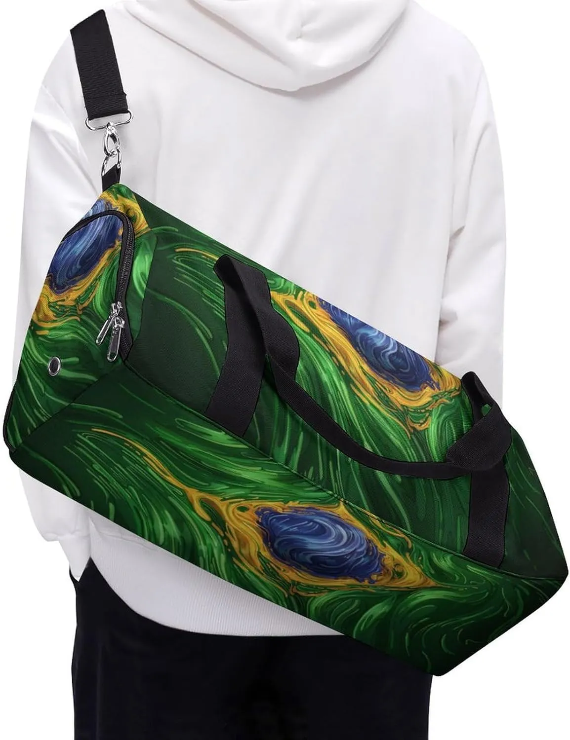Green Brazil Flag Psychedelic A Fitness Bag with Large Storage Space Is Suitable for Portable Outdoor Use