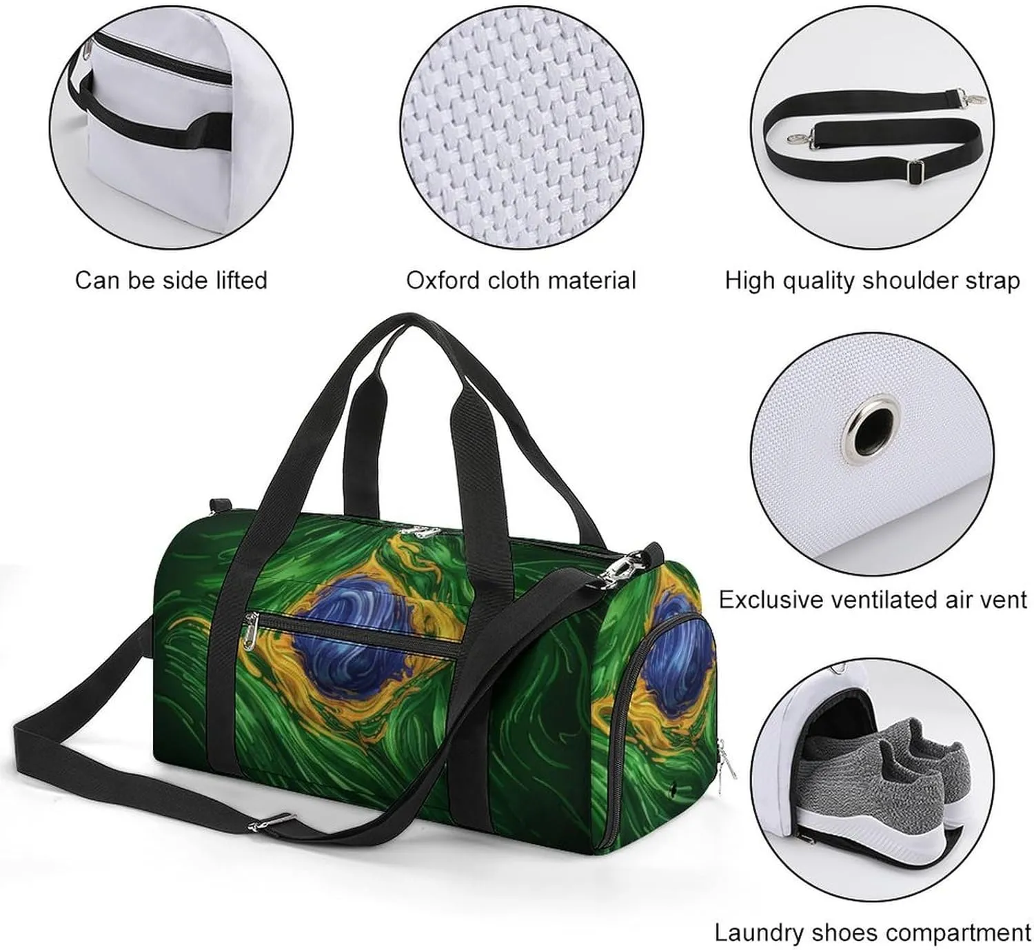 Green Brazil Flag Psychedelic A Fitness Bag with Large Storage Space Is Suitable for Portable Outdoor Use