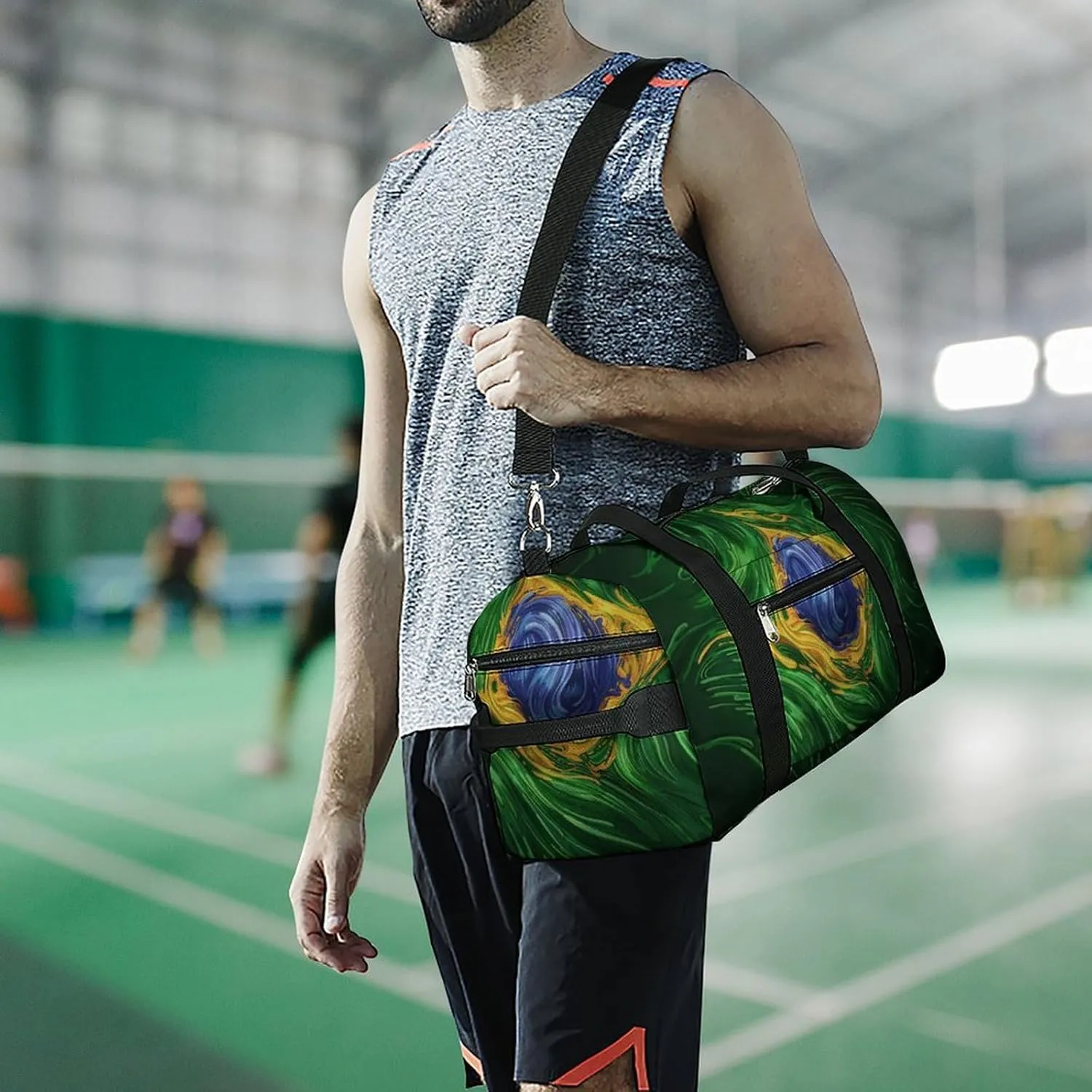 Green Brazil Flag Psychedelic A Fitness Bag with Large Storage Space Is Suitable for Portable Outdoor Use