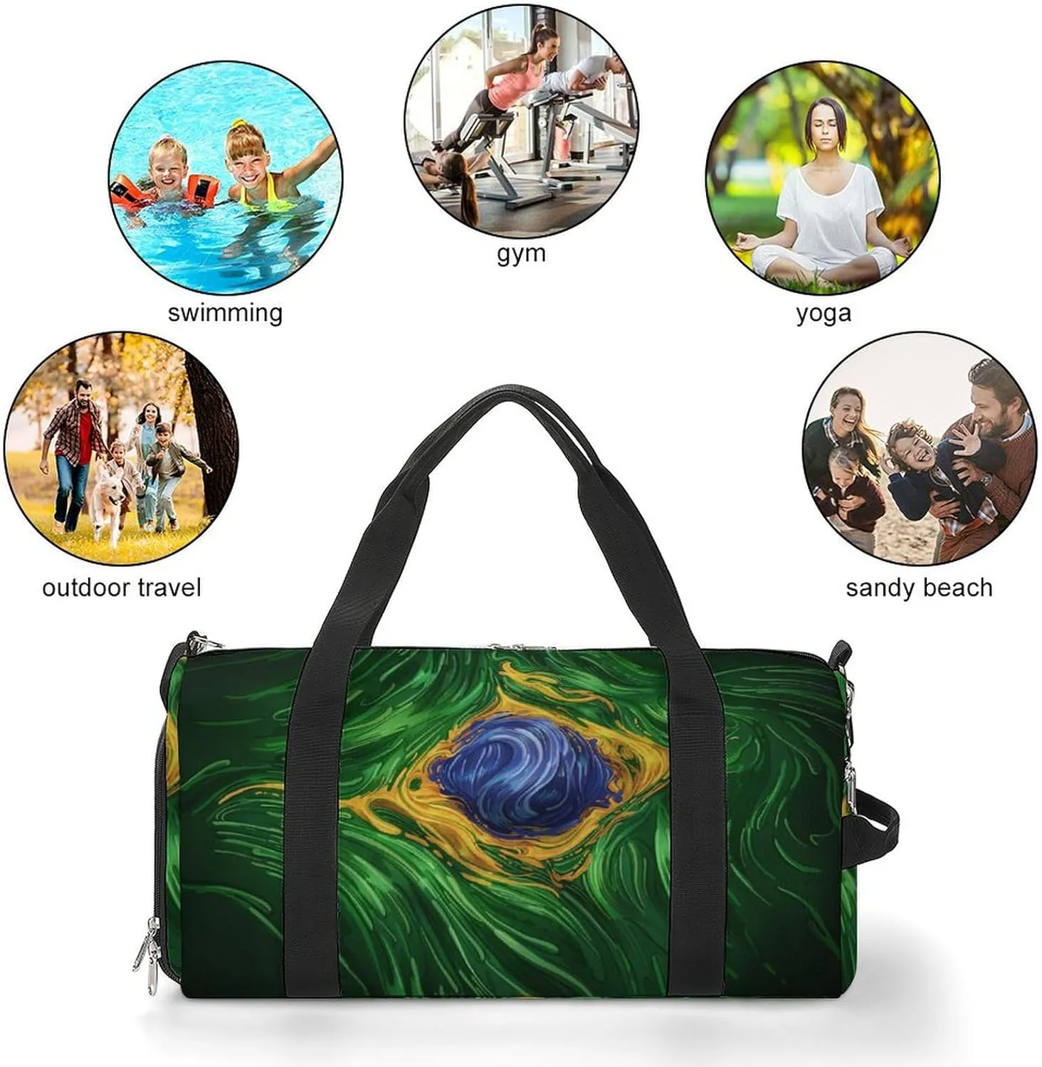 Green Brazil Flag Psychedelic A Fitness Bag with Large Storage Space Is Suitable for Portable Outdoor Use