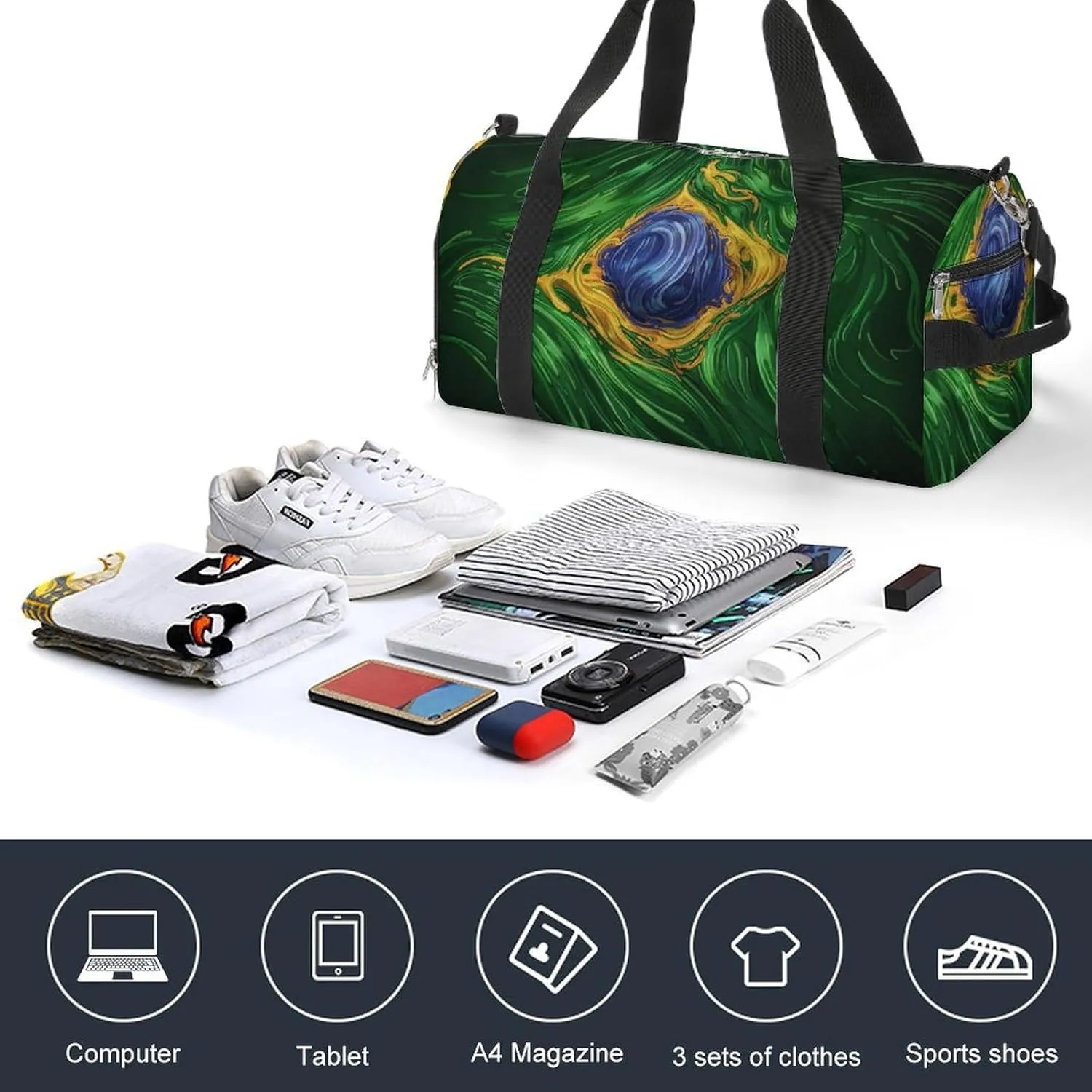 Green Brazil Flag Psychedelic A Fitness Bag with Large Storage Space Is Suitable for Portable Outdoor Use