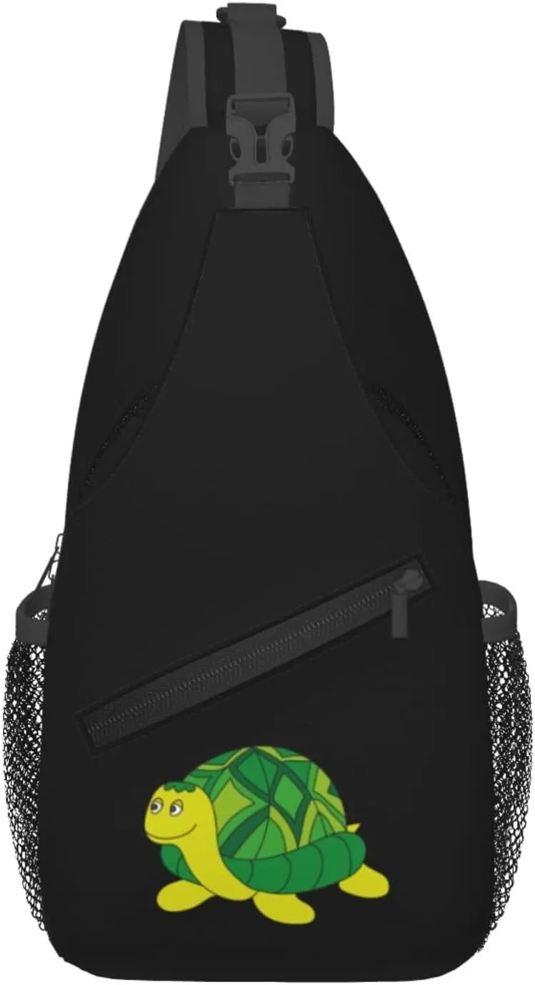 Green Cartoon Tortoise Crossbody Bags For Women Men Chest Backpack Gym Shoulder Bag Travel Outdoor Sports Casual Crossbody Bags
