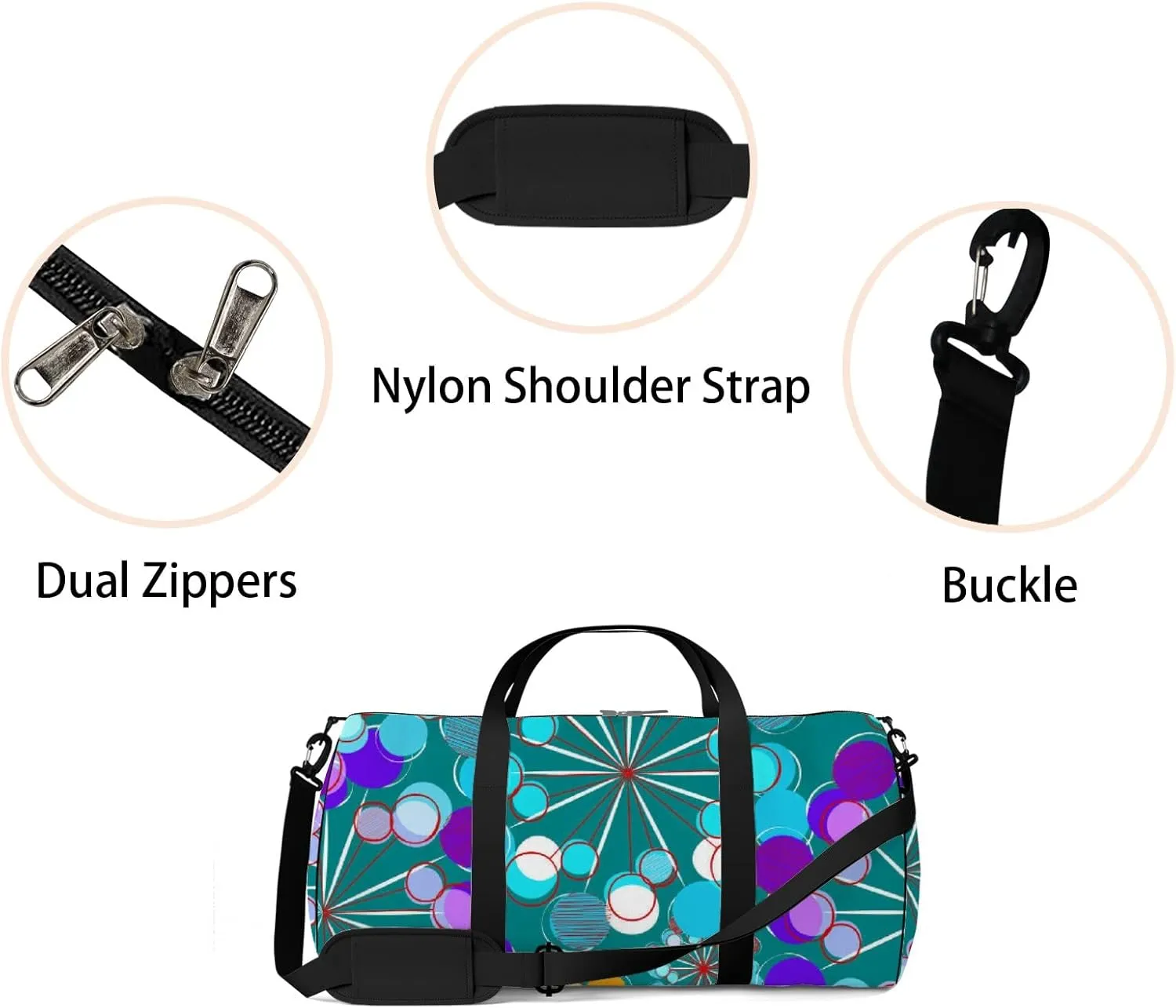 Green Color Stylized Dandelions Sports Bag Tote Bag Waterproof Gym Bag with Shoulder Strap Zipper 2 Side Pockets for Men and Women, Travel and Storage Shoulder Bag.
