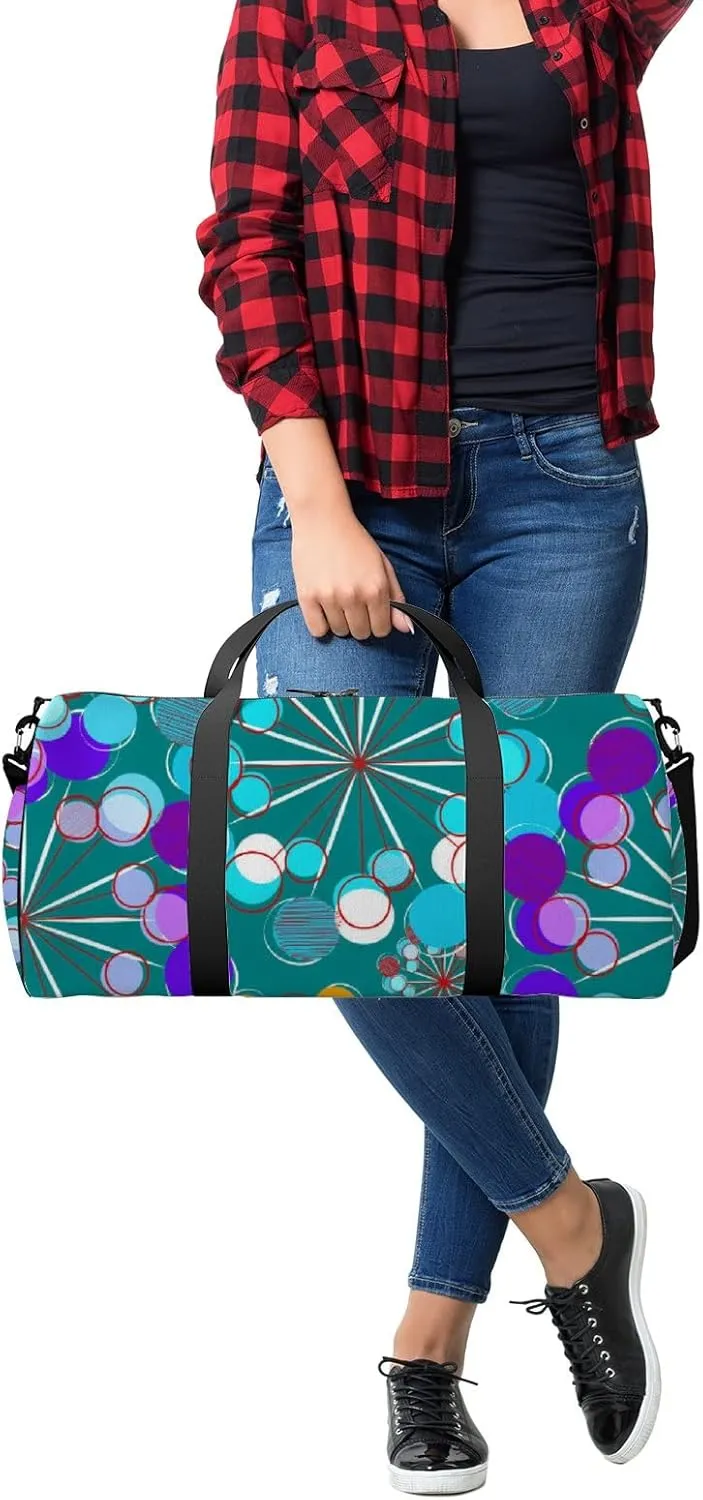 Green Color Stylized Dandelions Sports Bag Tote Bag Waterproof Gym Bag with Shoulder Strap Zipper 2 Side Pockets for Men and Women, Travel and Storage Shoulder Bag.