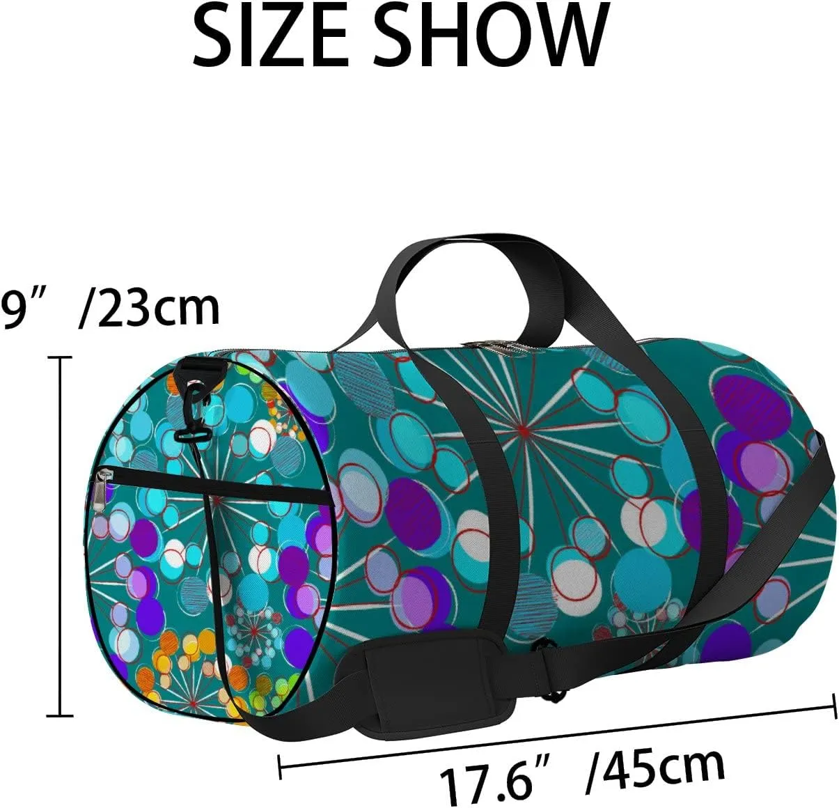 Green Color Stylized Dandelions Sports Bag Tote Bag Waterproof Gym Bag with Shoulder Strap Zipper 2 Side Pockets for Men and Women, Travel and Storage Shoulder Bag.