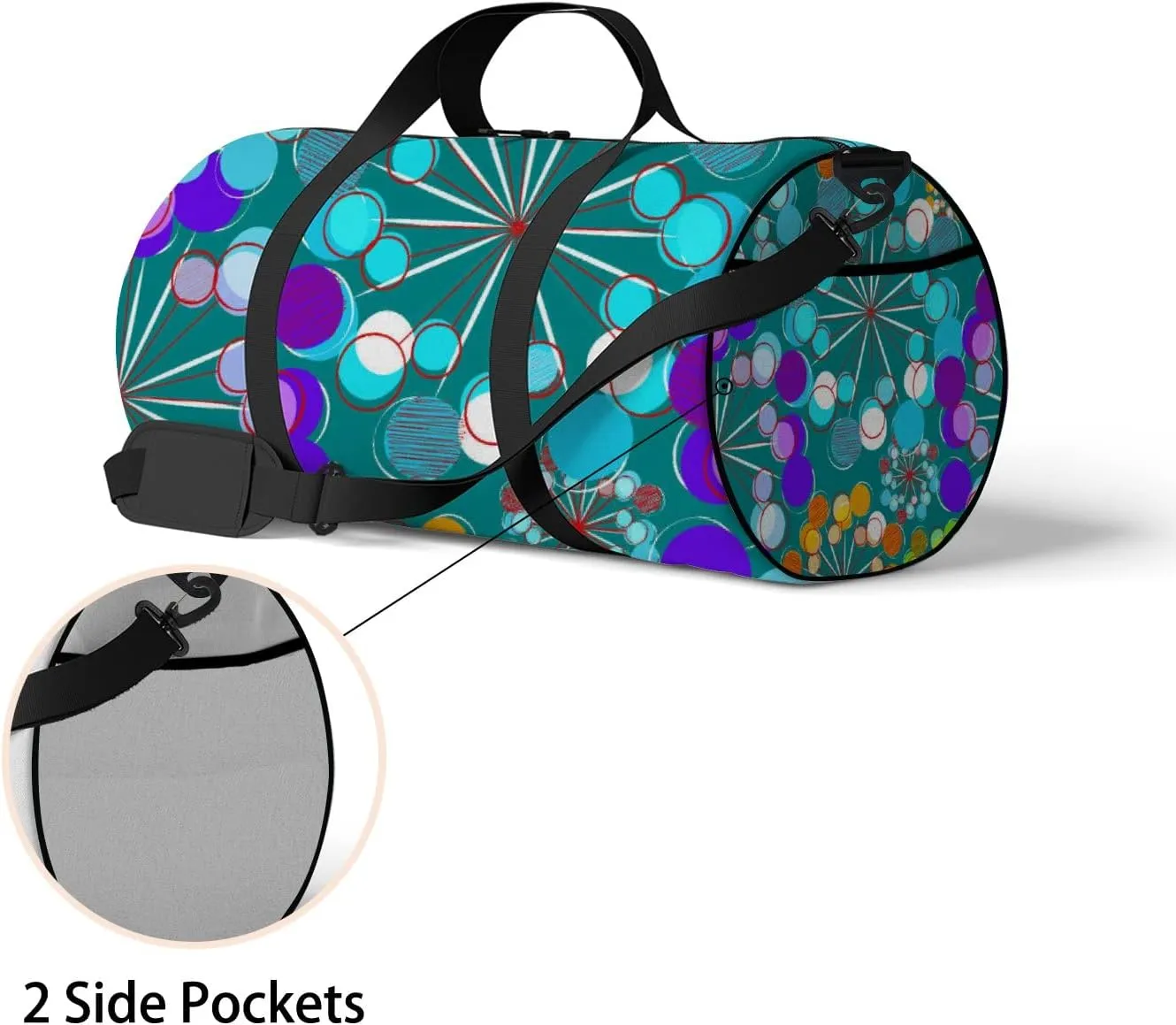 Green Color Stylized Dandelions Sports Bag Tote Bag Waterproof Gym Bag with Shoulder Strap Zipper 2 Side Pockets for Men and Women, Travel and Storage Shoulder Bag.