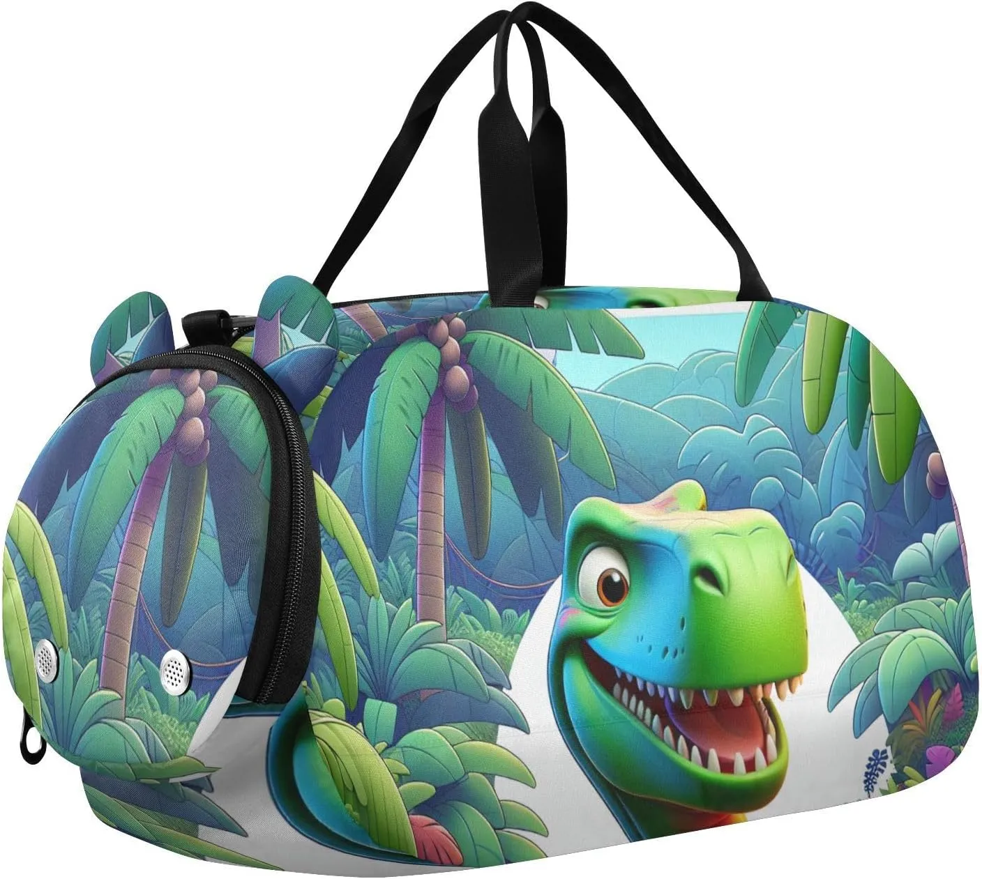 Green Dinosaur Duffle Bag for Girl, Sports Duffle Gym Bags with Shoe Compartment, Personalized Overnight Bag Travel Weekender for Kids